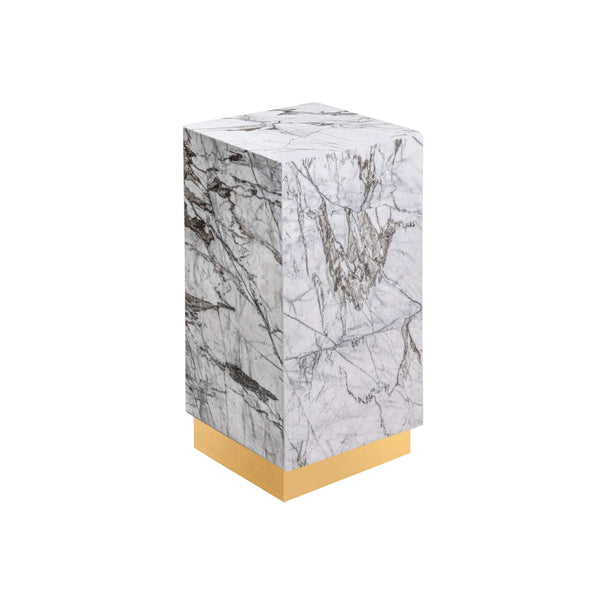 Pedestal White Marble Plinth Side Table With Bronze Base