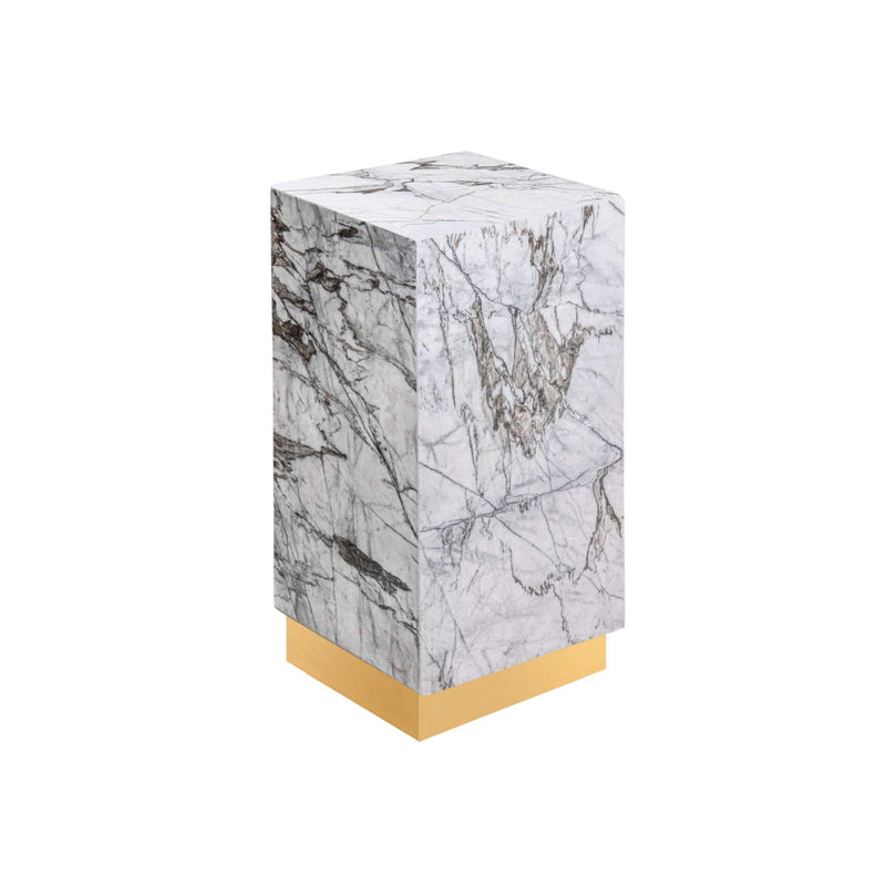 Pedestal White Marble Plinth Side Table With Bronze Base