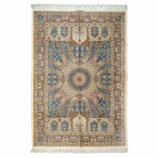 Geometric Qom Persian Carpet 137x197, Authentic Handmade Wool & Silk Rugs in Dubai