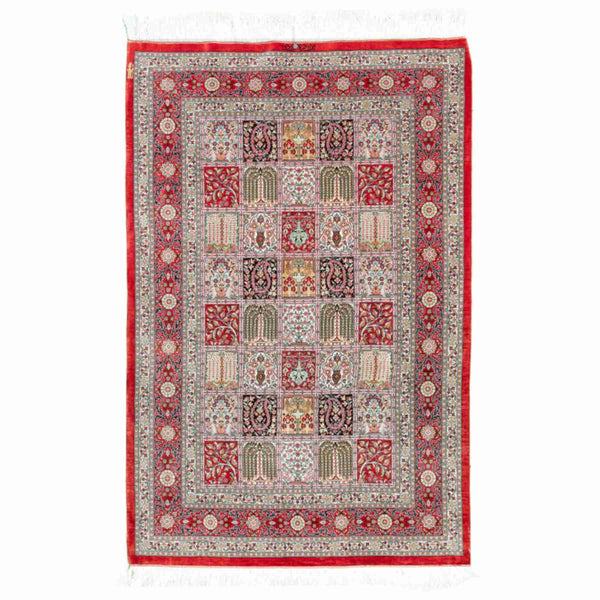 Four Season Qom Persian Carpet 102x148, Authentic Handmade Wool & Silk Rugs in Dubai