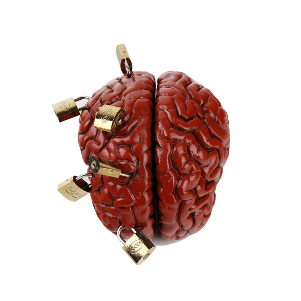 Red Brain & Padlocks Fiberglass Sculpture