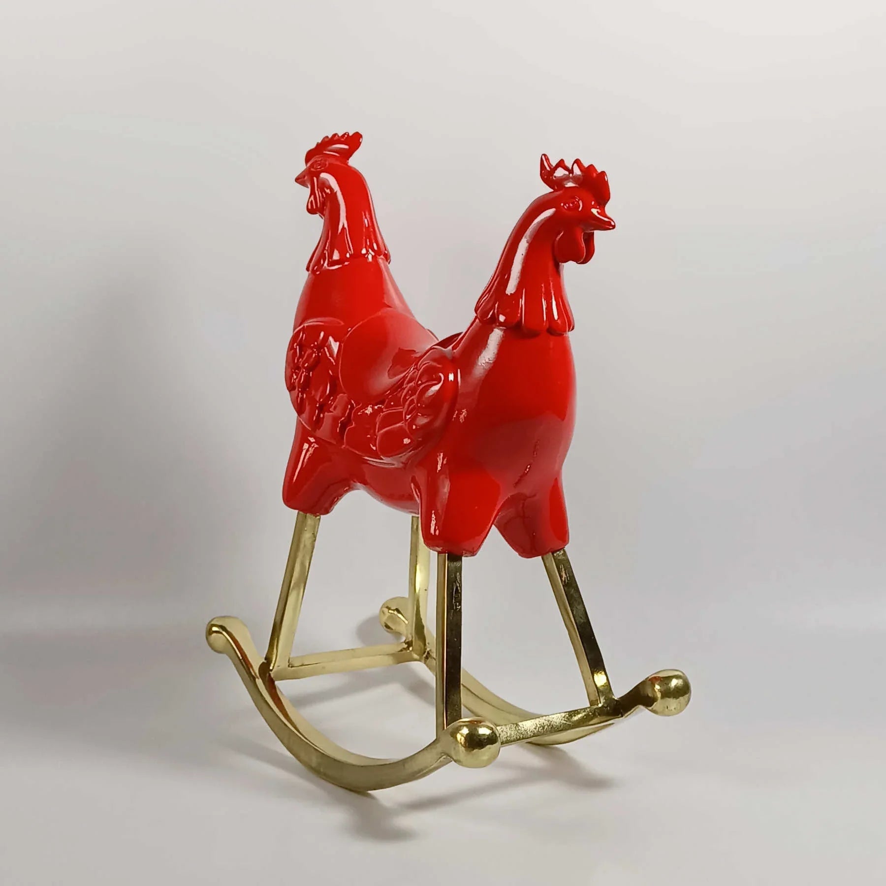 Red Rocking Rooster Sculpture, Collectible Art By Sara Rahanjam Dubai
