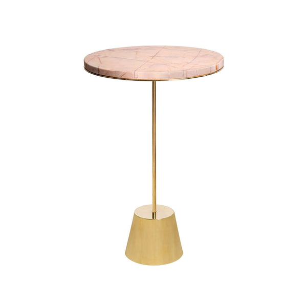 Round Pink Marble & Bronze Side Table