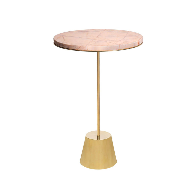 Round Pink Marble & Bronze Side Table