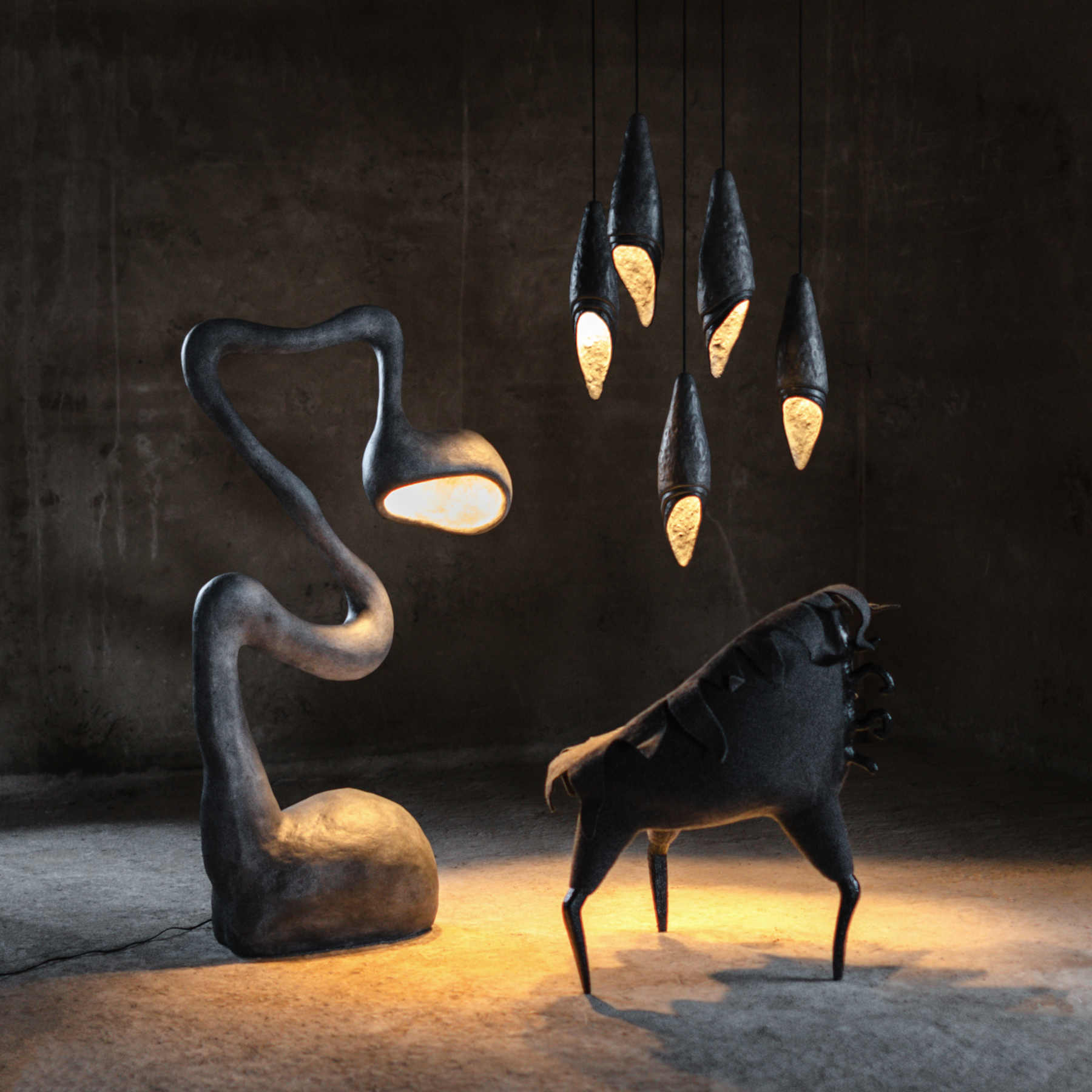 Contemporary Ceiling Lamp Set of 5, Organic Bionic Design By Pavel Vishnevsky