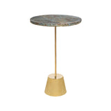Round Green Marble & Bronze Side Table