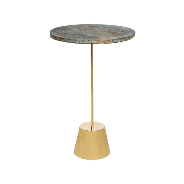 Round Green Marble & Bronze Side Table