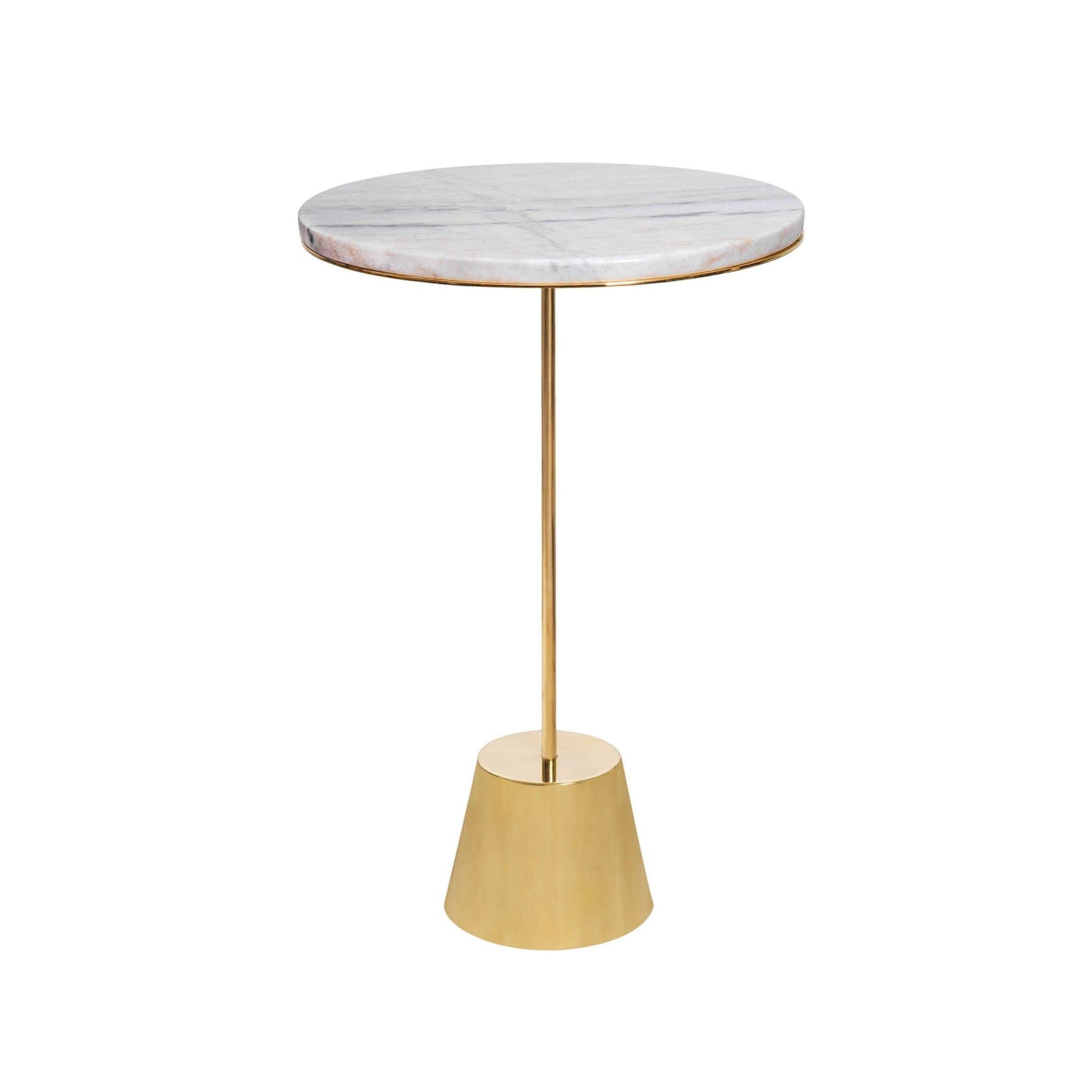 Round White Marble & Bronze Side Table