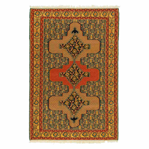 Medallion Sanandaj Persian Kilim 97x145, Handmade Nomadic Wool Rugs & Kilims in Dubai