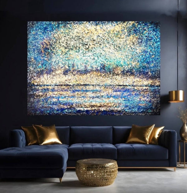 The Golden Azure Acrylic Painting By Rawia Zantout