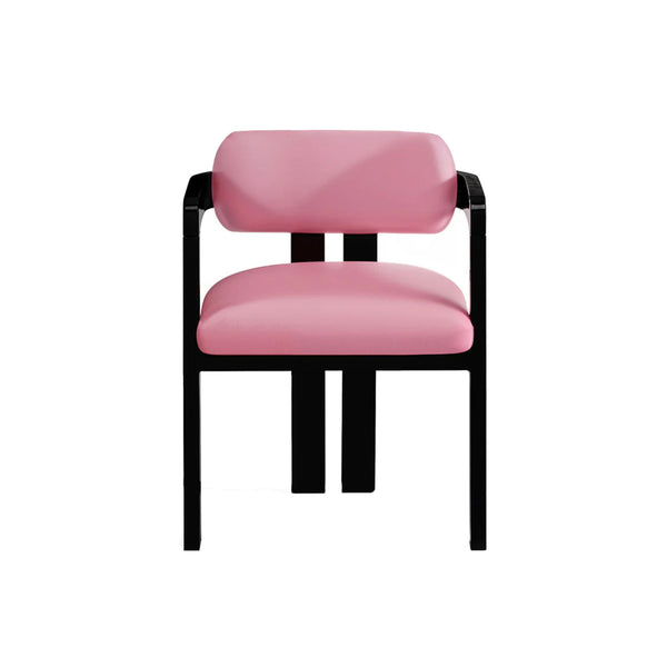 Pink Velvet Dining Chair with Black lacquered wooden legs