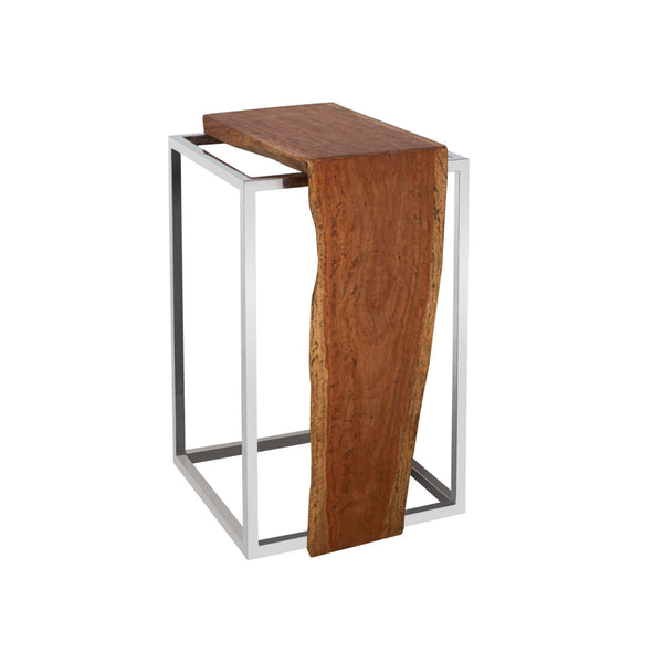 Walnut Wood & Stainless Steel Side Table 