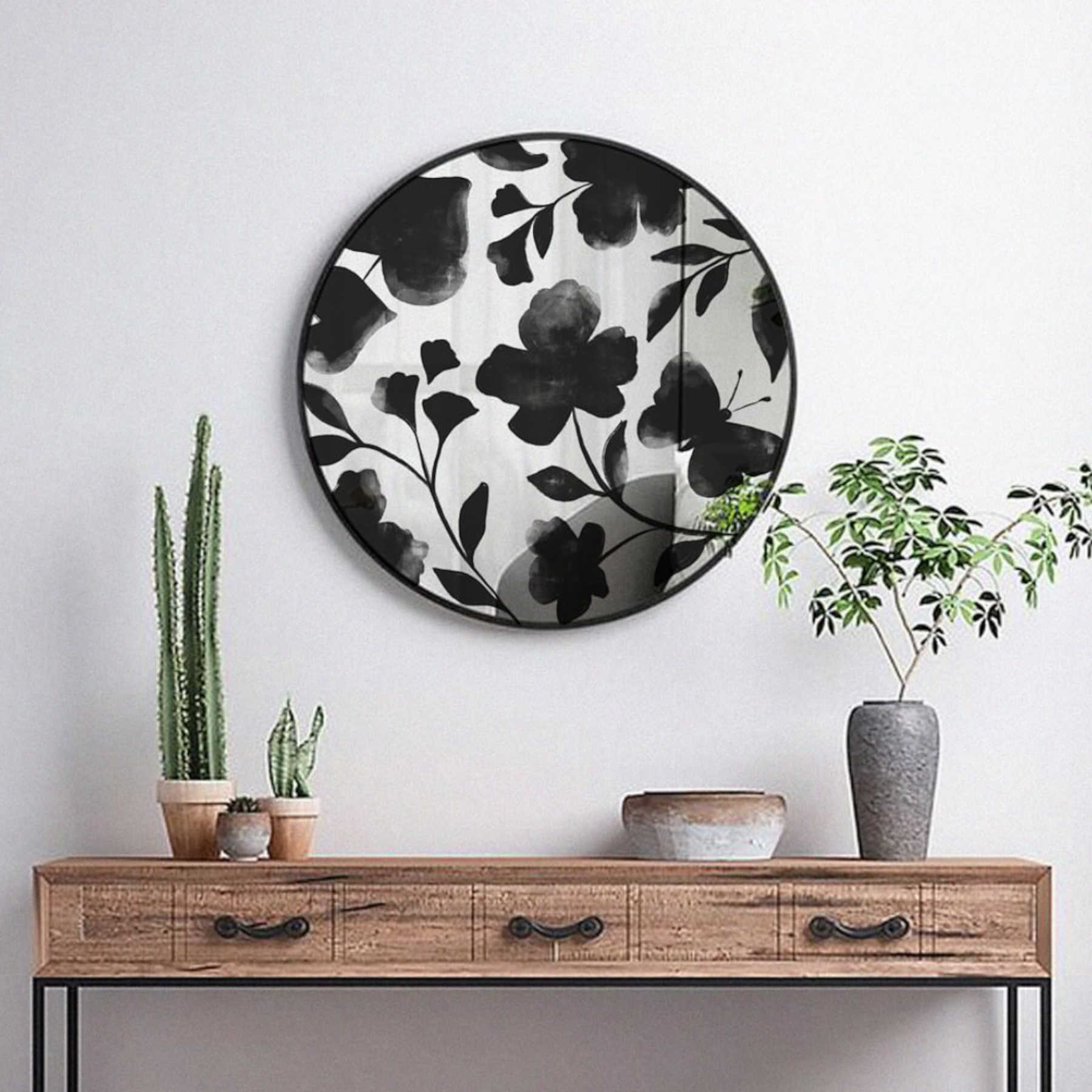Watercolor Whimsy Decorative Round Mirror, Wall Mounted Painted Mirrors in Metal Frame in Dubai