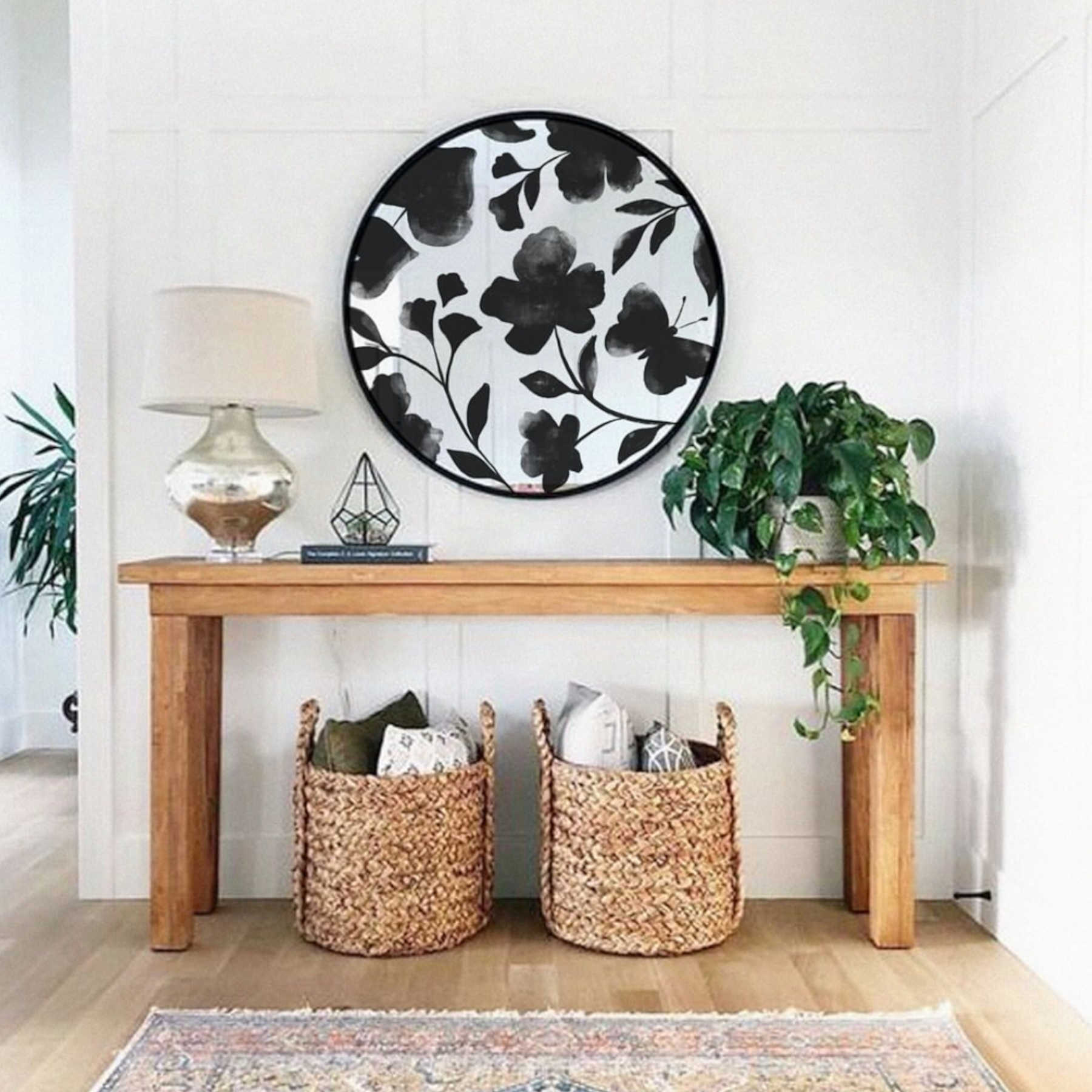 Watercolor Whimsy Decorative Round Mirror, Wall Mounted Painted Mirrors in Metal Frame in Dubai