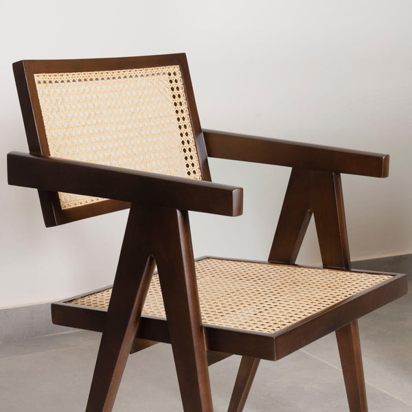 Dark Brown Cane Chair - Pierre Jeanneret designer Office & Dining Chairs in Dubai