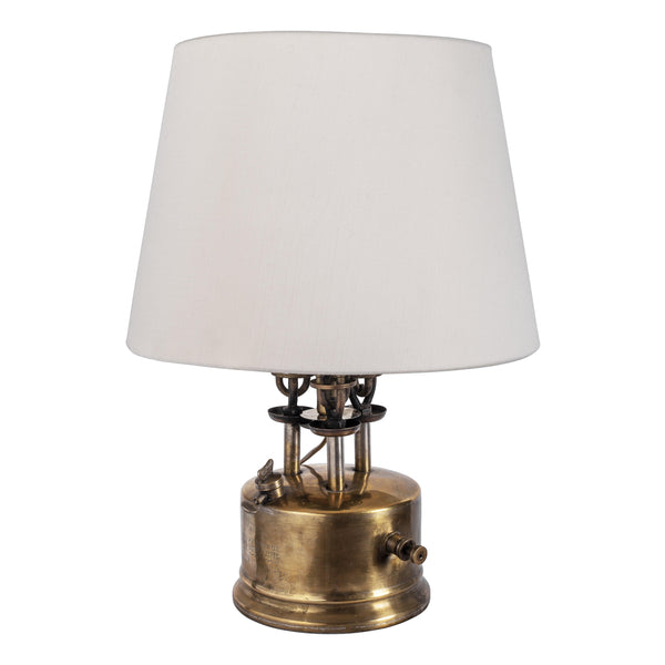 Antique Table Lamp - Restored Brass Oil Lamp with Linen Shade  in Dubai
