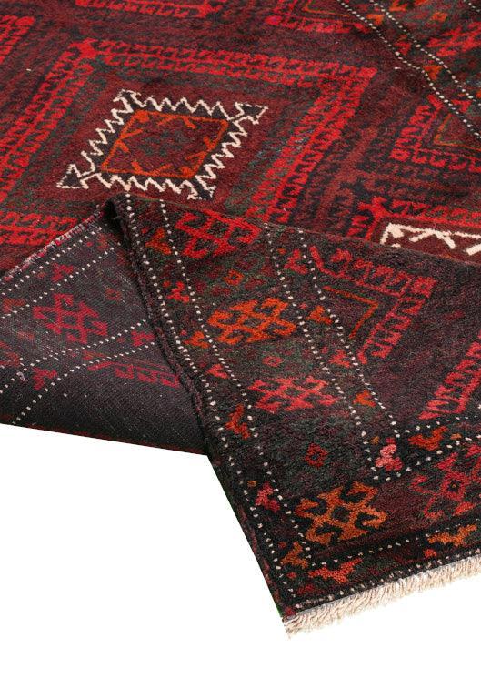 Black & Red Baluch Geometric Persian Carpet - Handmade Authentic Carpets & Kilims in Dubai