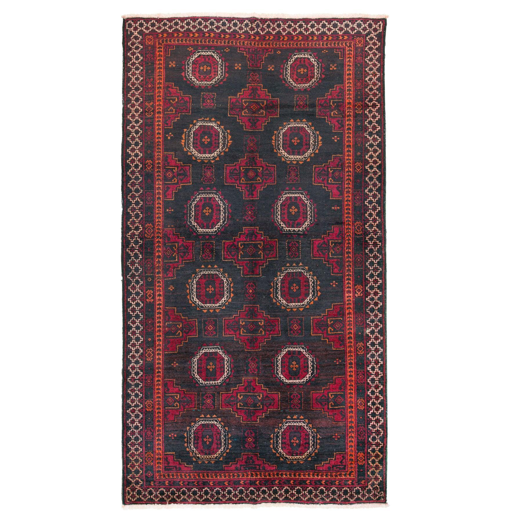 Black & Red Baluch Turkman Persian Carpet - Handmade Authentic Carpets & Kilims in Dubai