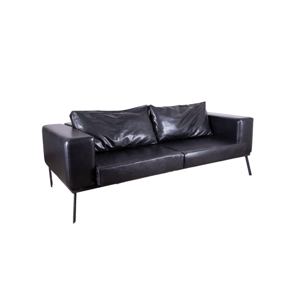 Leather Sofa - Black Premium Leather Two Seaters Sofa with Metal legs