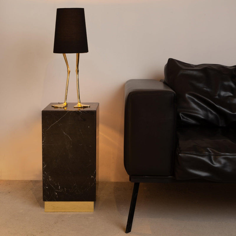 Marble Plinth Side Table - Nero Marquina Marble & Bronze End Tables in Dubai