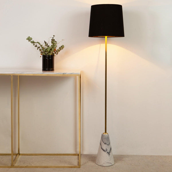 Marble Floor Lamp, Statuario Natural Marble Base with Linen Shade in Dubai