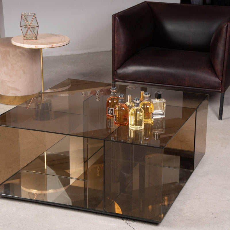 Square Coffee Table - Smokey Brown Bronze Glass Designer Table in Dubai
