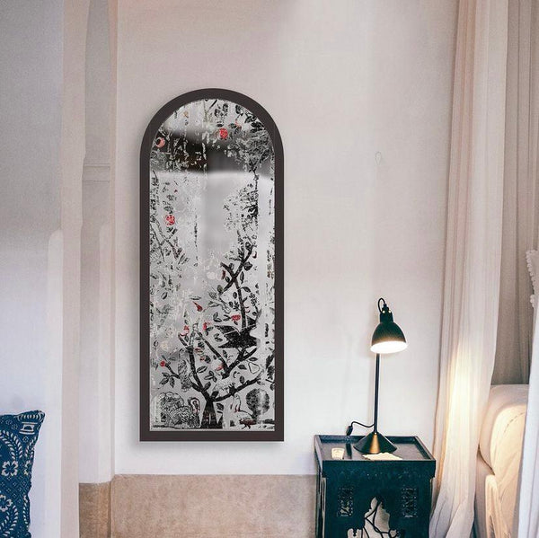 Bustan Decorative Wall Mirror - Wall Mounted Painted Mirror with Wooden Frame in Dubai