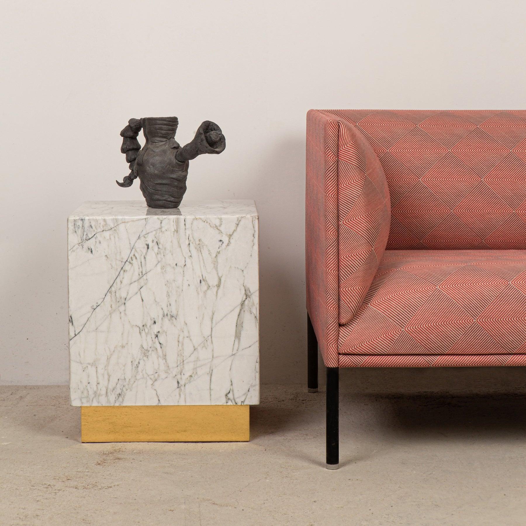 Carrara Venato Plinth Marble Side Table With Bronze base