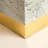 Calacatta Venato Marble Plinth Side Table with Bronze - Pedestal End Tables in Dubai