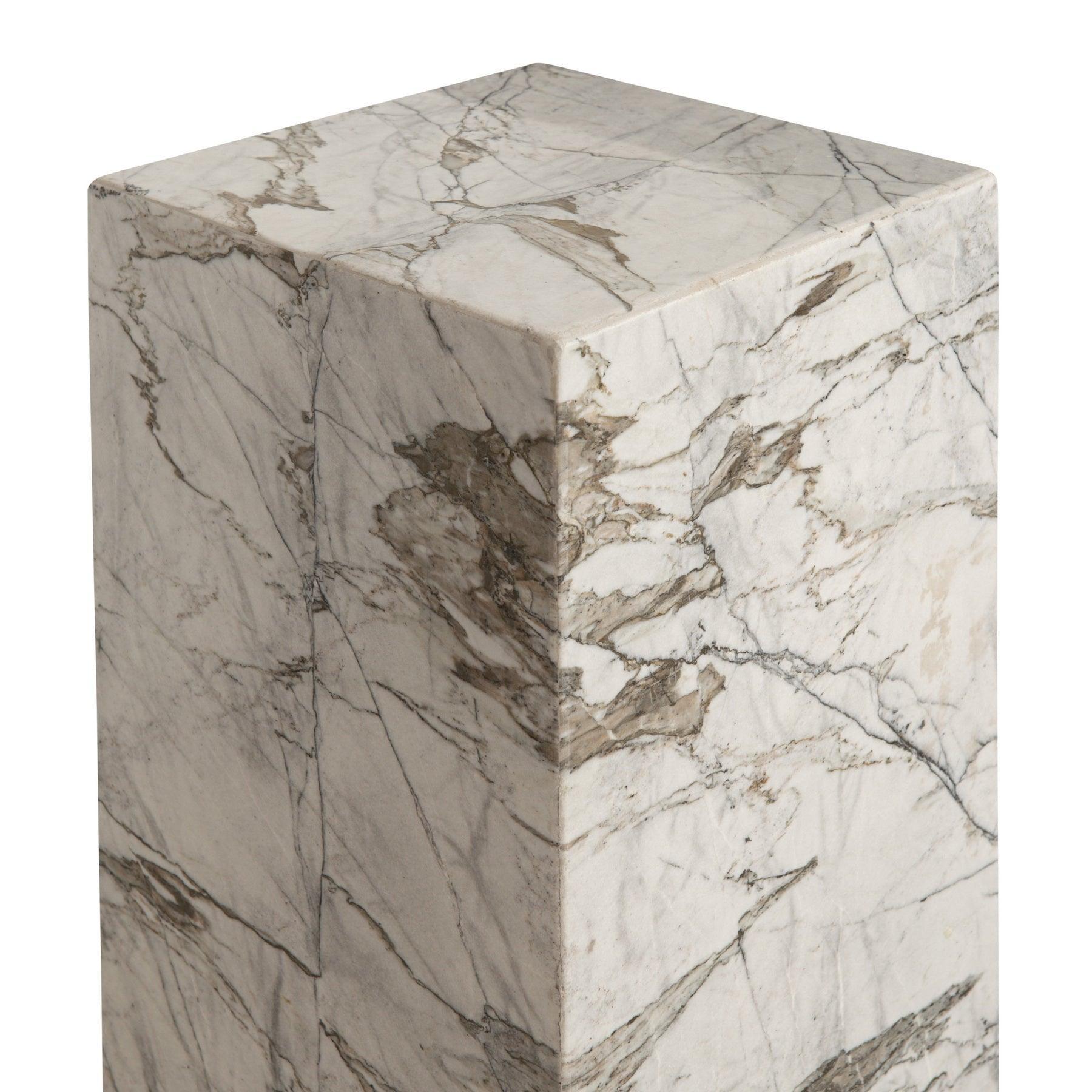 Carrara Venato Plinth Marble Side Table With Bronze base