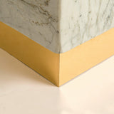 Calacatta Venato Marble Plinth Side Table with Bronze - Pedestal End Tables in Dubai