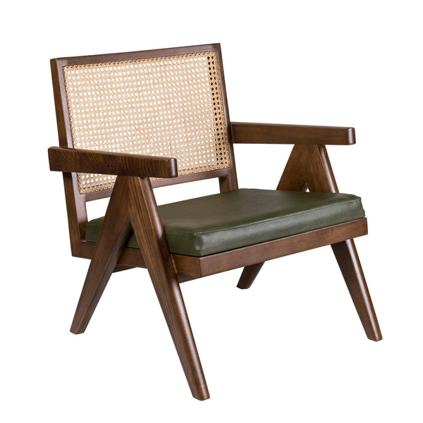 Cane Easy Chair With Green Leather Seat - Pierre Jeanneret designer Office & Dining Chairs in Dubai