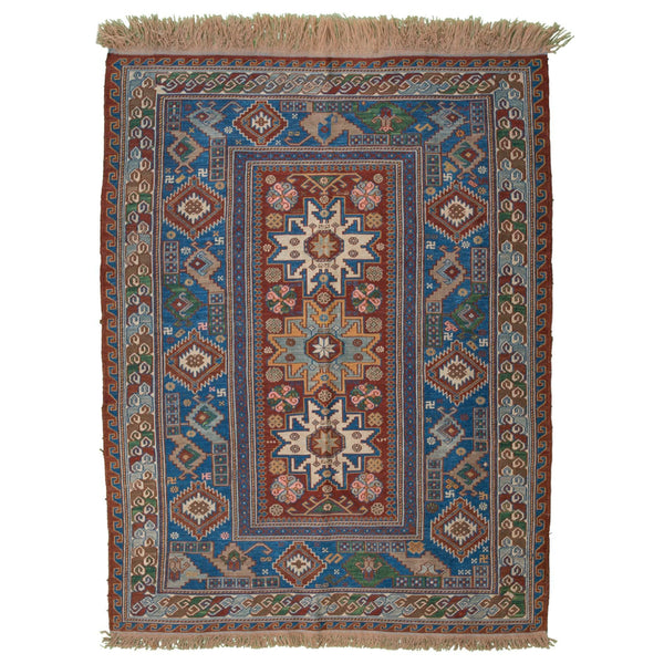 Chakad Heriz Soumak Persian Carpet Silk & Wool 92x123- Authentic Nomadic Rugs & Kilims in Dubai
