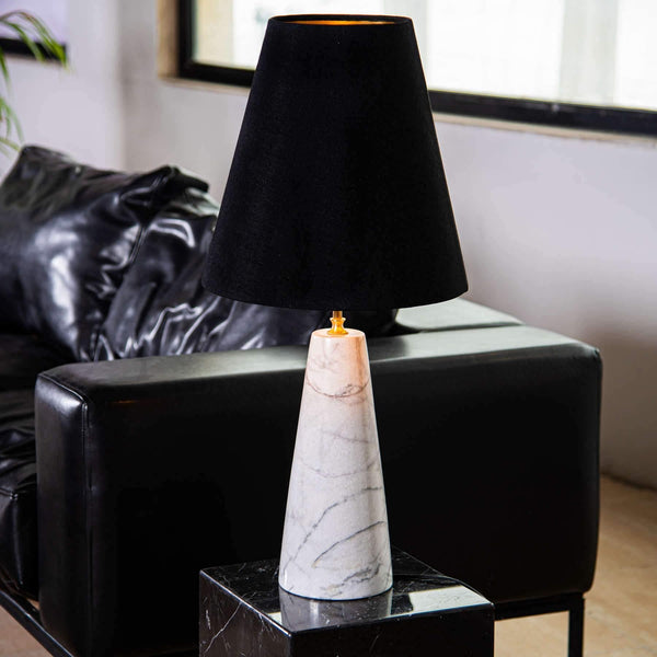 Marble Table Lamp Calacatta Carrara Natural Marble with Linen Shade in Dubai