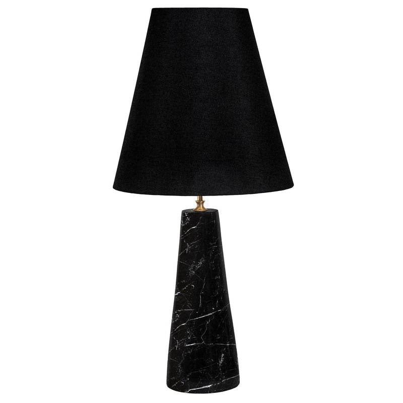 Marble Table Lamp, Nero Marquina Black Marble with Linen Shade in Dubai