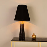 Marble Table Lamp, Nero Marquina Black Marble with Linen Shade in Dubai