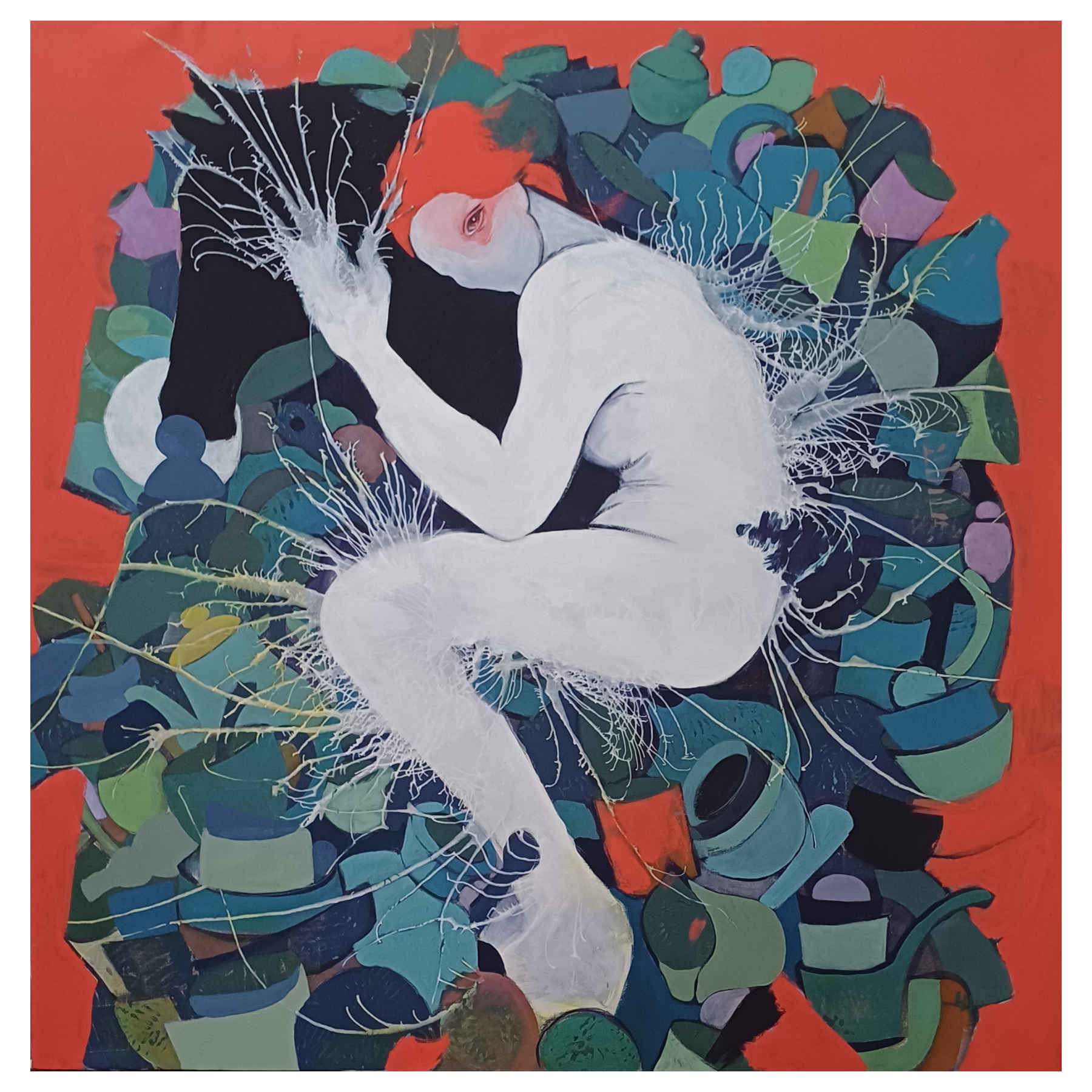 Mixed Media Painting - Acrylic & Ink on Canvas Art By Narges Maleki