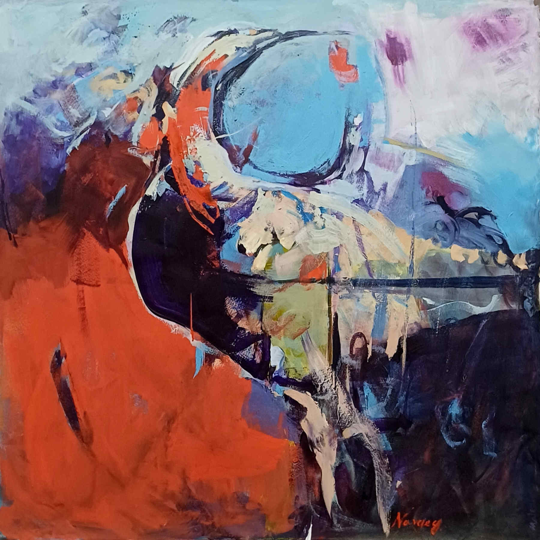 Drunk Duck Acrylic Painting - Acrylic & Ink on Canvas Wall Art By Narges Maleki