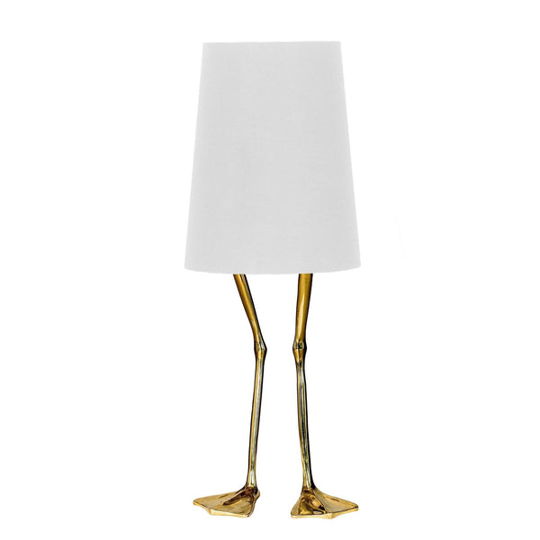 Bronze Table Lamp, Duck Feet Shaped Bronze Base with white Linen Shade
