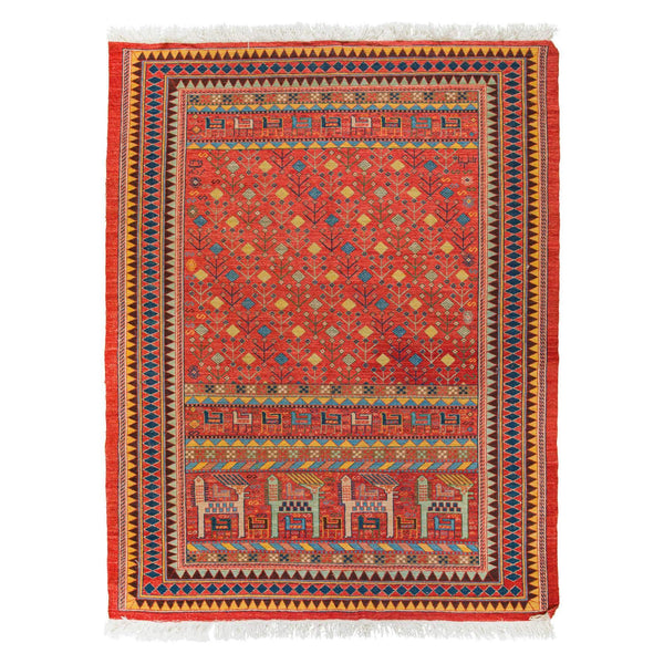Elmira Soumak Persian Carpet Wool 155x195 Red - Authentic Nomadic Rugs & Kilims in Dubai
