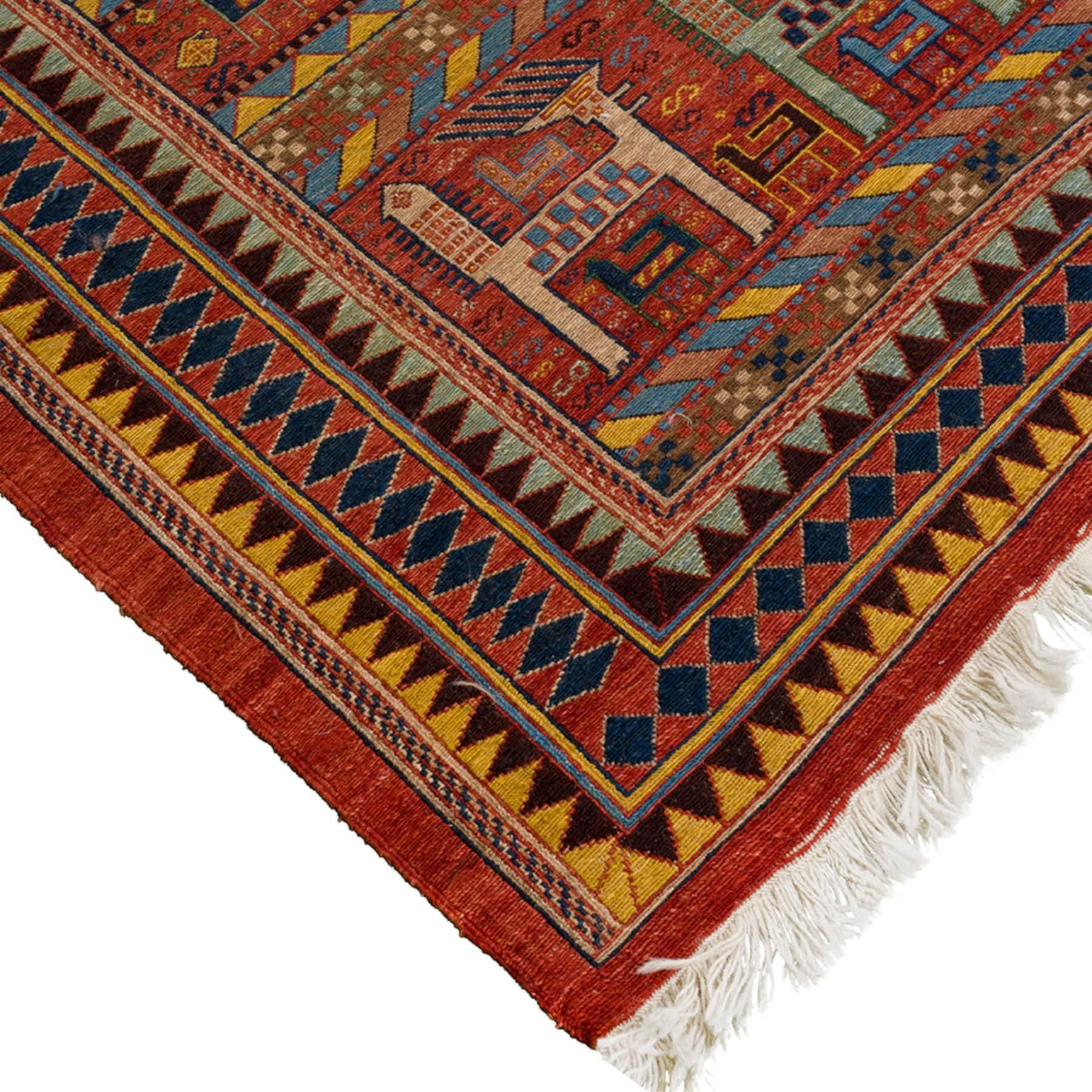 Elmira Soumak Persian Carpet Wool 155x195 Red - Authentic Nomadic Rugs & Kilims in Dubai