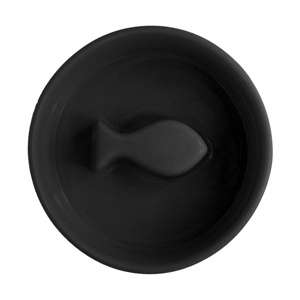 Fish Pet Slow Feeder Bowl in Black - Choke Preventing Ceramic Bowls for Cats & Dogs in Dubai