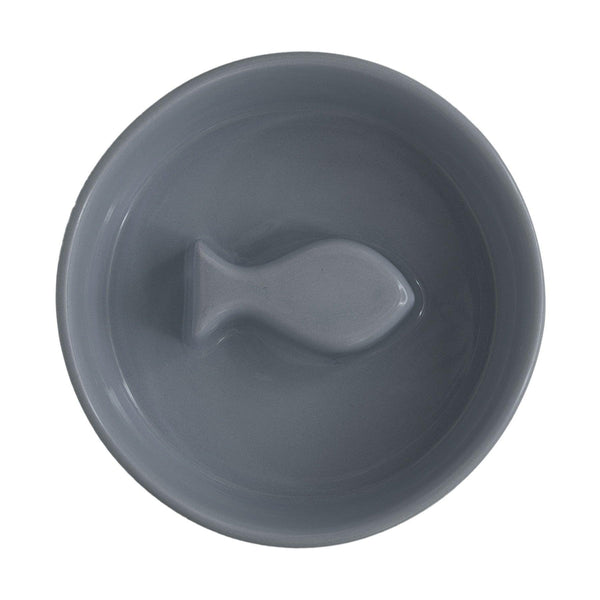 Fish Pet Slow Feeder Bowl in Grey - Choke Preventing Ceramic Bowls for Cats & Dogs in Dubai