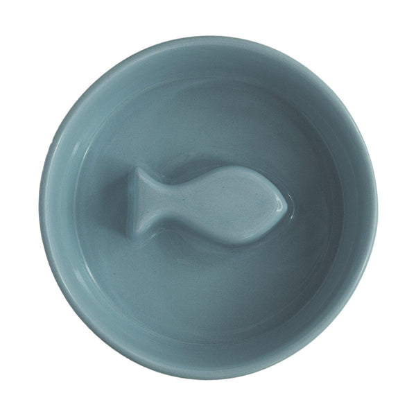 Fish Pet Slow Feeder Bowl in Pastel Blue - Choke Preventing Ceramic Bowls for Cats & Dogs in Dubai