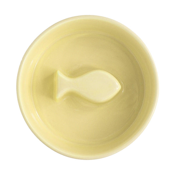 Fish Pet Slow Feeder Bowl in Pastel Yellow - Choke Preventing Ceramic Bowls for Cats & Dogs in Dubai