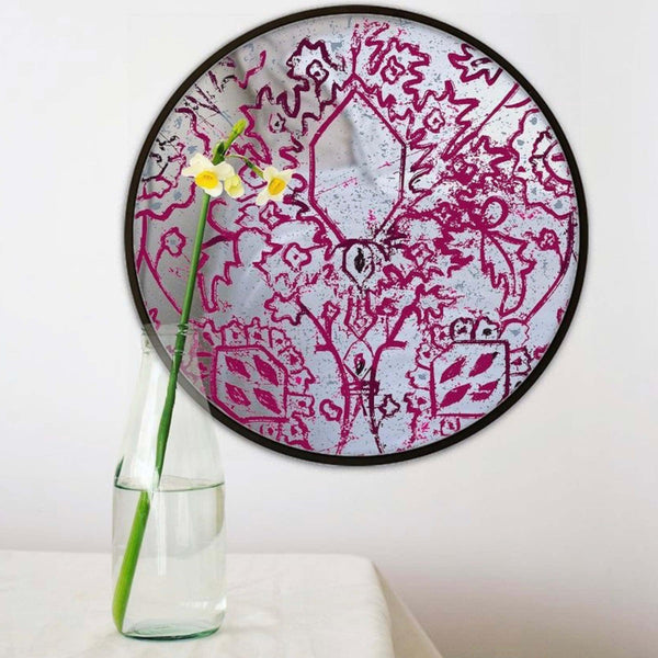 Magenta Decorative Round Mirror - Wall Mounted Painted Mirrors in Metal Frame in Dubai