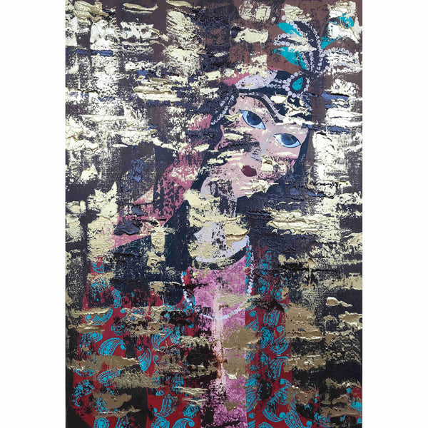 Ghajar Lady Mixed Media On Canvas Painting - Persian Decorative Wall Art By Farnaz Faridfar in Dubai