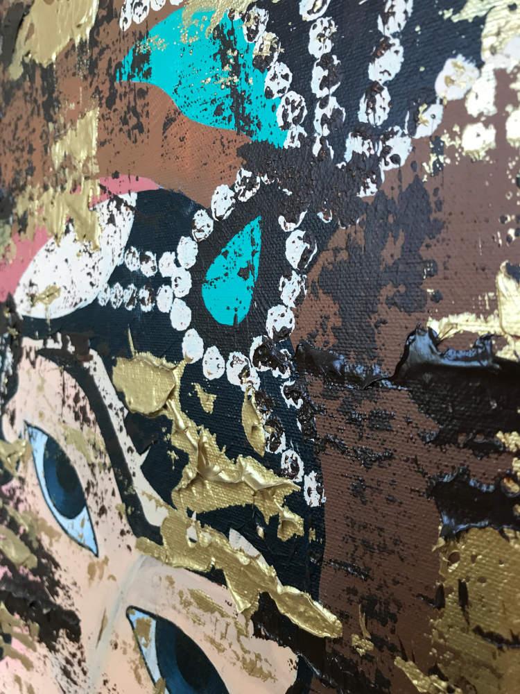 Ghajar Lady Mixed Media On Canvas Painting - Persian Decorative Wall Art By Farnaz Faridfar in Dubai