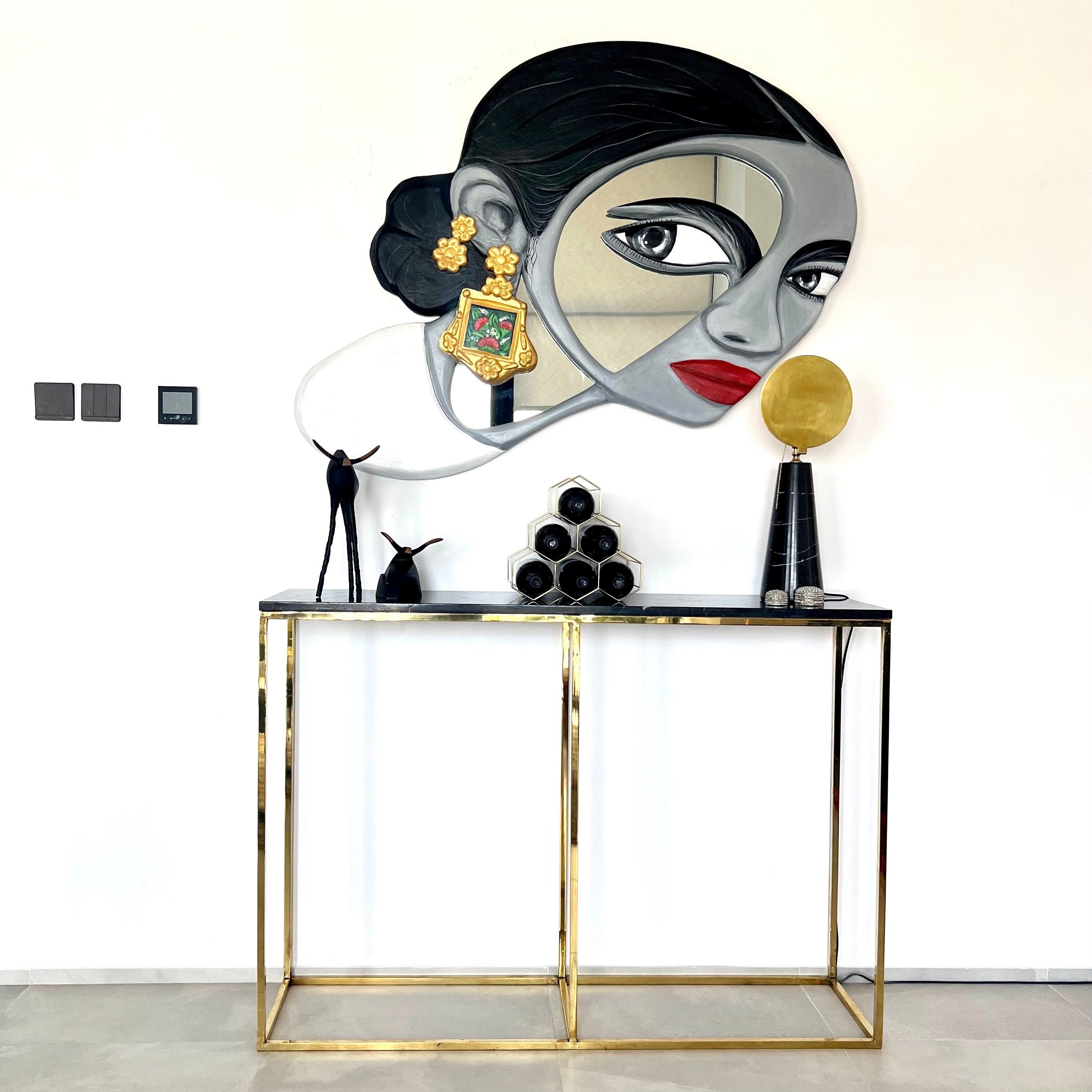 Girl with Golden Earring 3D Decorative Wall Mirror - Artistic Handmade 3D Mirrors by Sahra Mollali in Dubai
