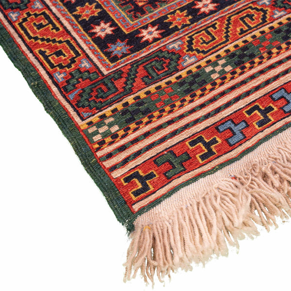 Gol Ouz Soumak Persian Carpet Wool 54x245 Green - Authentic Nomadic Rugs & Kilims in Dubai